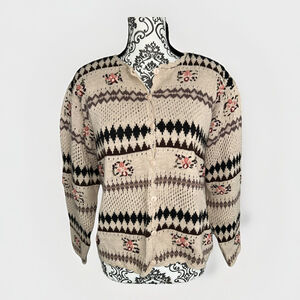 Lise J Women’s Large Button Up Floral Sweater Auntie Core Spring/Summer Sweater